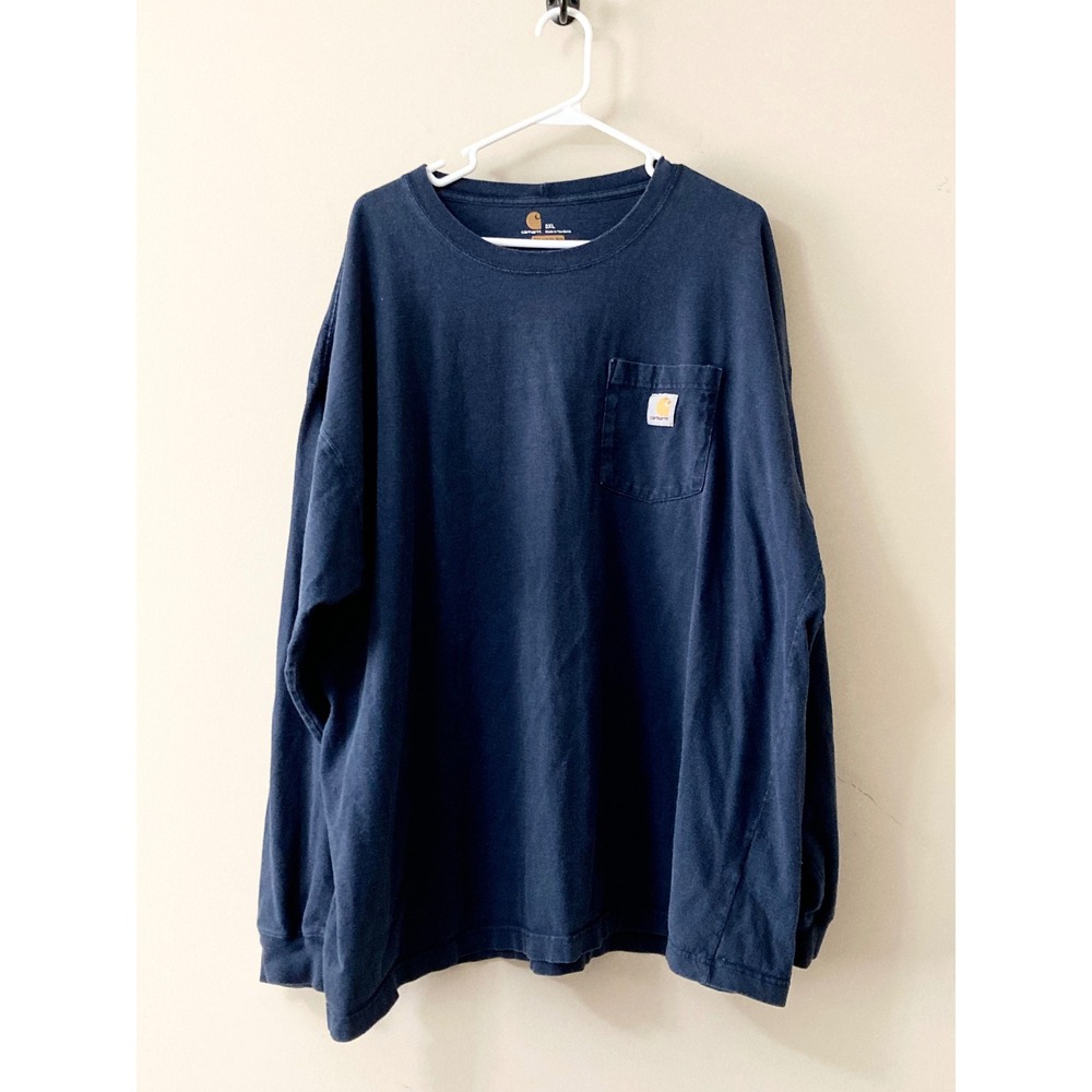 Carhartt Mens K126 Navy Blue Long Sleeve Pocket T-Shirt Size 2XL Original Fit